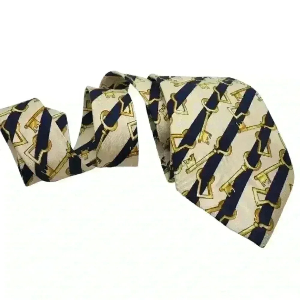 Vintage ESCADA Necktie Key To Success Gold & Black Stripe Made Italy 100% Silk